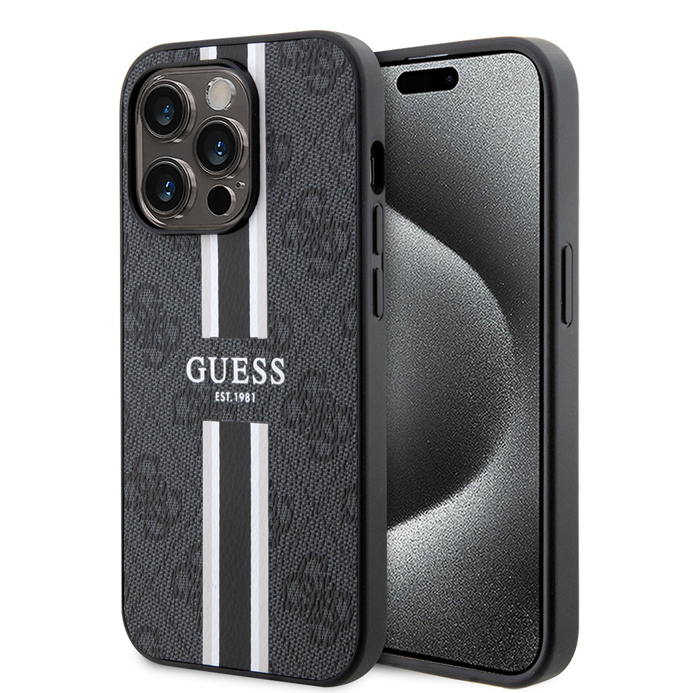 Guess - Hardcase 4G Printed Stripes MagSafe (GUHMP15LP4RPSK) - iPhone 15 Pro - Black