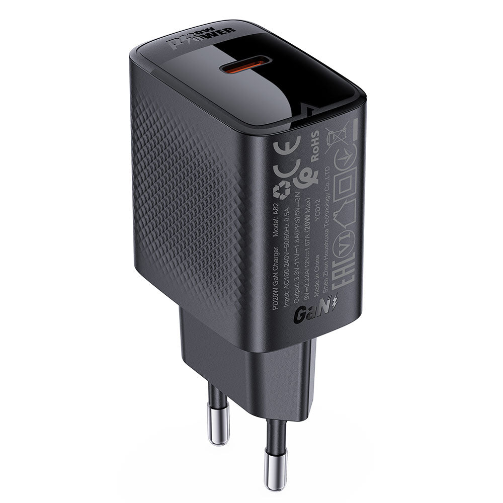 Acefast - Wall Charger (A82) - Type-C, GaN Technology, PD20W, Supports Fast Charging - Black