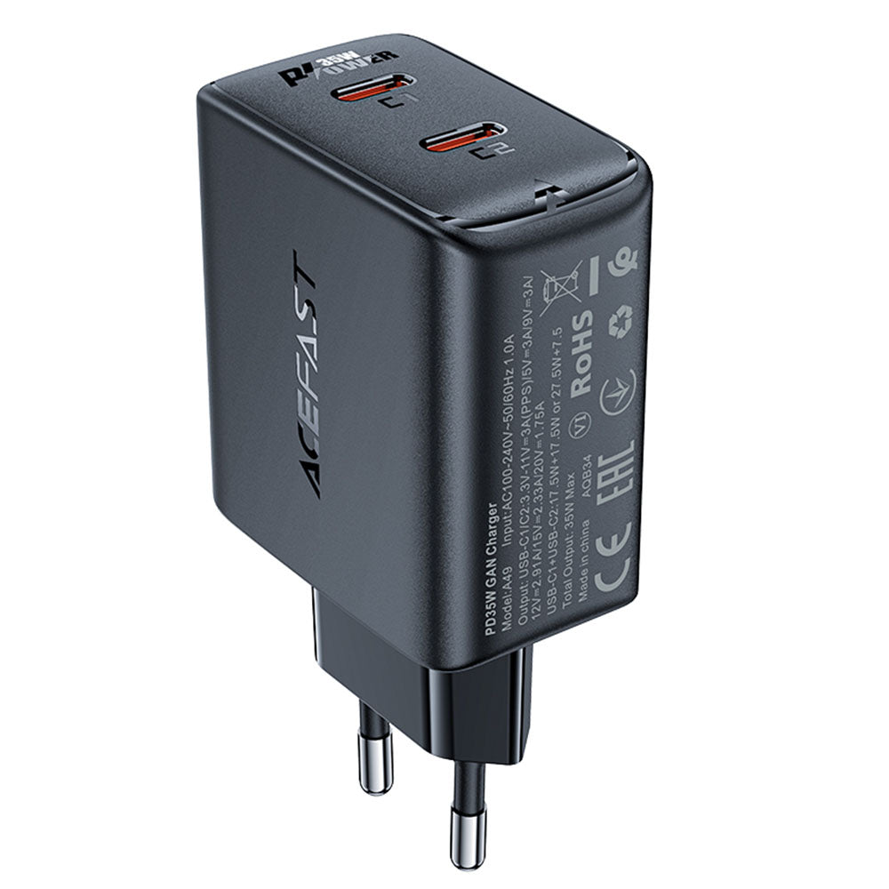 Acefast - Wall Charger (A49) - 2x Type-C, Universal Charger, GaN Technology, PD35W - Black