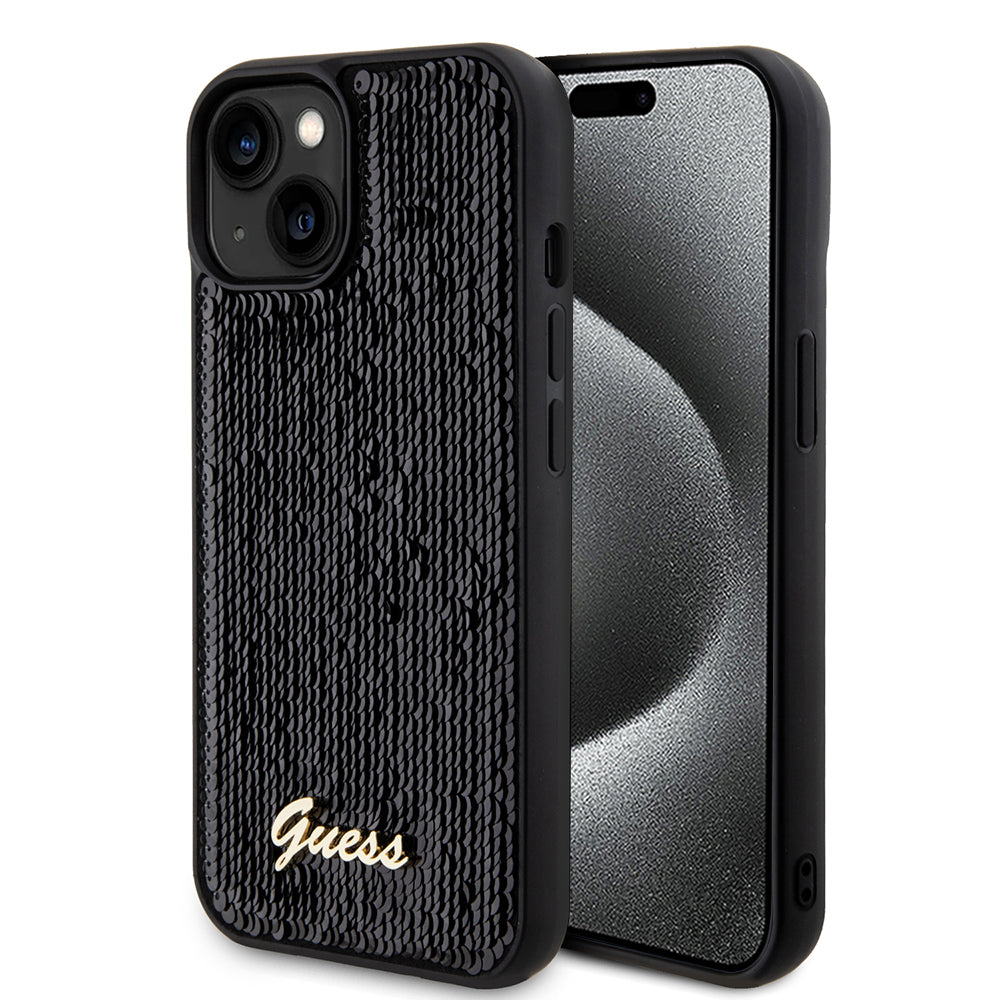 Guess "Sequin Script Metal" Hard Case iPhone 15 (Black – GUHCP15SPSFDGSK)