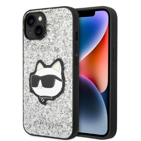 Karl Lagerfeld - Hardcase Glitter (KLHCP14MG2CPS) - iPhone 14 Plus - Silver Choupette Patch