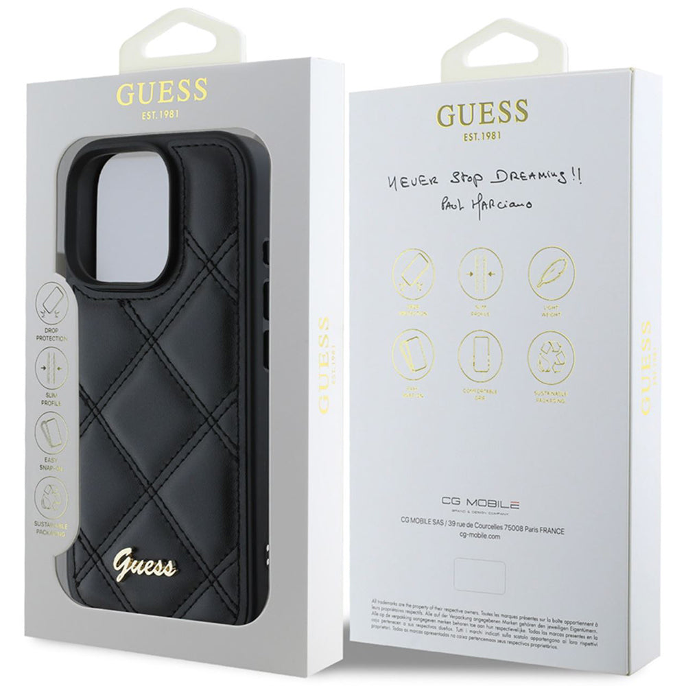Guess “Quilted Metal Logo Collection” Case Θήκη προστασίας από δερματίνη – iPhone 16 Pro (Μαύρο – GUHCP16LPSQSQSK)