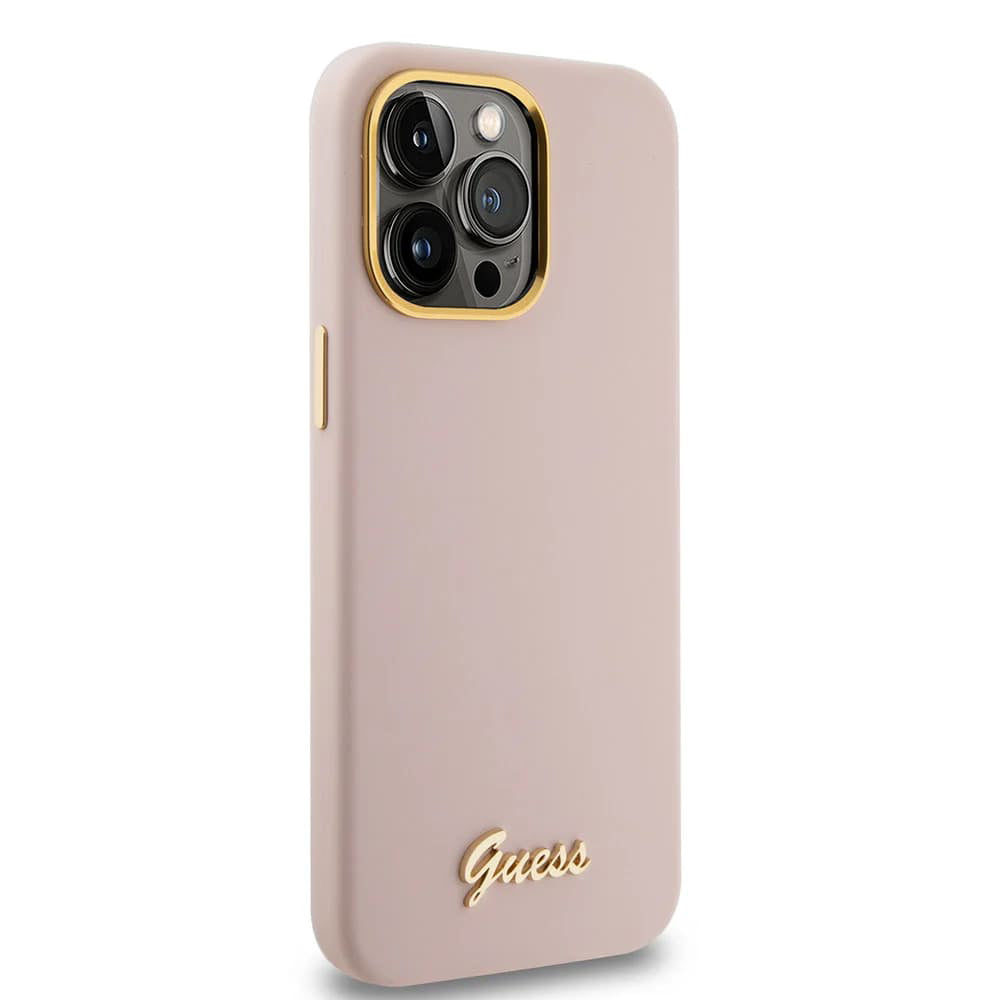 Guess “Vintage Script Gold Logo Collection” Σκληρή Θήκη προστασίας από σιλικόνη – Apple iPhone 15 Pro Max (Ροζ – GUHCP15XSMBSLP)