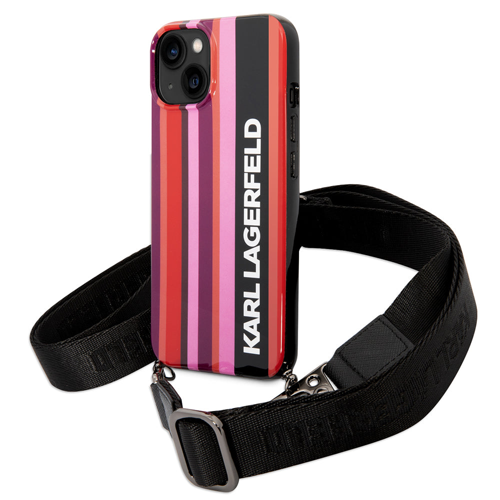 Karl Lagerfeld - Hardcase with Strap (KLHCP14SSTSTP) - iPhone 14 - Pink Color Stripes