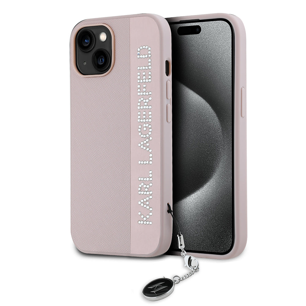 Karl Lagerfeld - Saffiano Rhinestones&Charm (KLHCP15SPSAKDGCP) - iPhone 15 - Pink