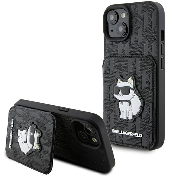 Karl Lagerfeld - Saffiano Cardslots and Stand (KLHCP15SSAKCNSCK) - iPhone 15 - Monogram Choupette