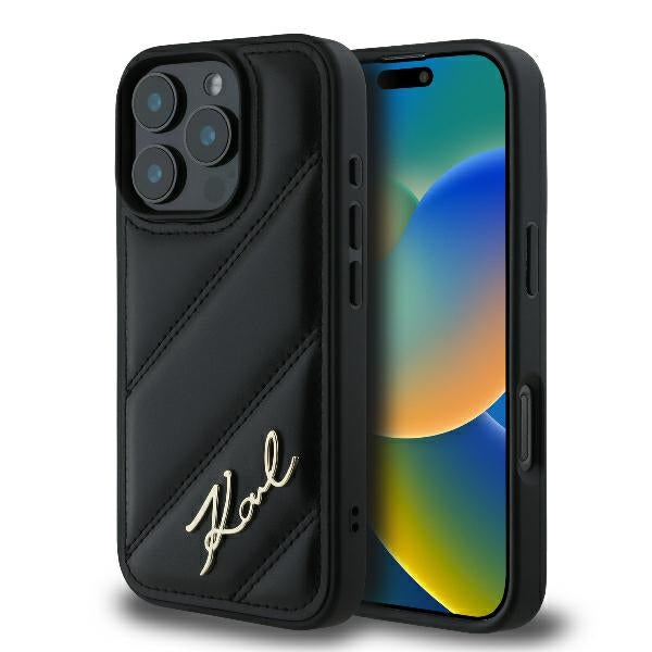 Karl Lagerfeld “Quilted Metal Signature Logo Collection” Case Θήκη προστασίας από δερματίνη – iPhone 16 Pro Max (Μαύρο – KLHCP16XPQDSMGK)