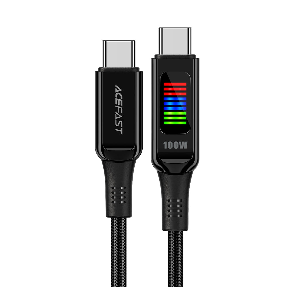 Acefast - Data Cable (C7-03) - Type-C to Type-C, 100W Fast Charging, 5A, LED Display, 1.2m - Black