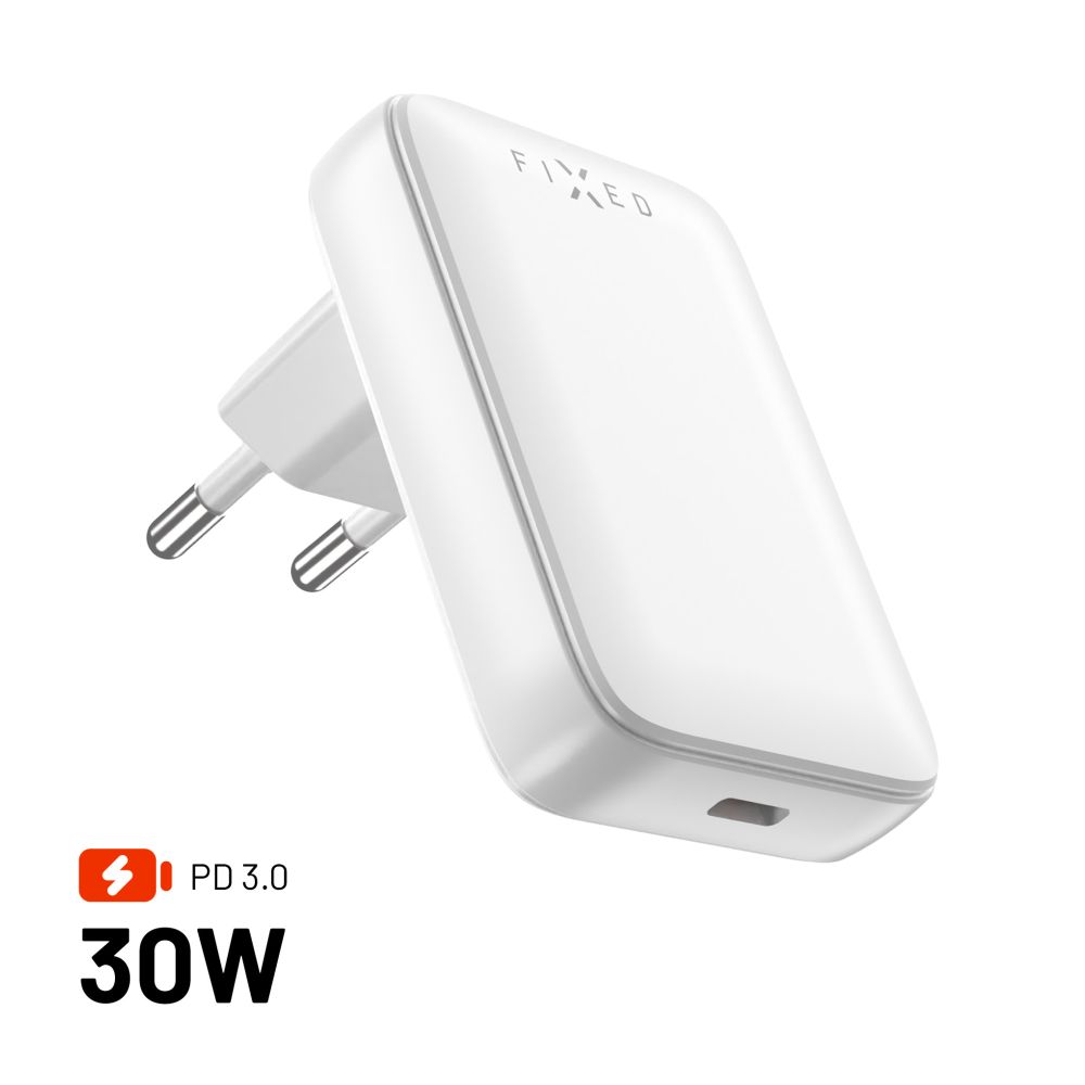 Fixed - Wall Charger (FIXCG30S-C-WH) - Slim Design, Type-C, GaN, Power Delivery 3.0, 30W - White