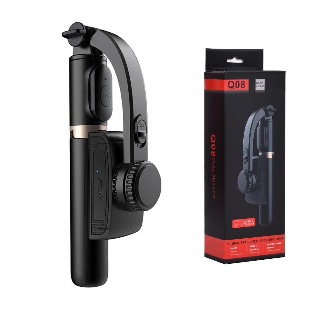 Techsuit - Selfie Stick (Q08) - Anti-Shake Tripod with Bluetooth Remote Control, 360 Rotation, Aluminium Alloy, 75cm - Black