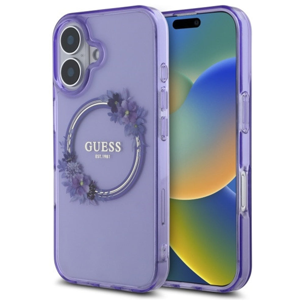 Guess - IML Flowers Wreath MagSafe (GUHMP16SHFWFCU) - iPhone 16 - Purple