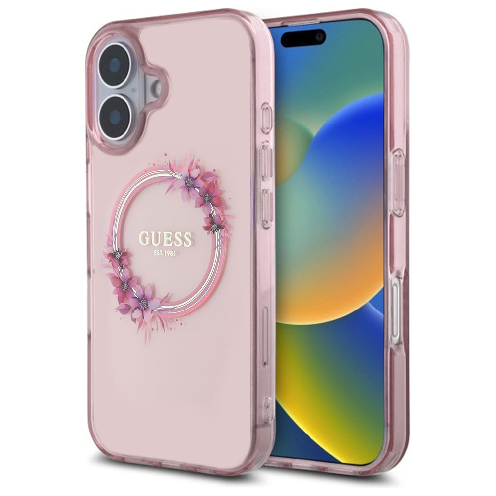 Guess - IML Flowers Wreath MagSafe (GUHMP16SHFWFCP) - iPhone 16 - Pink