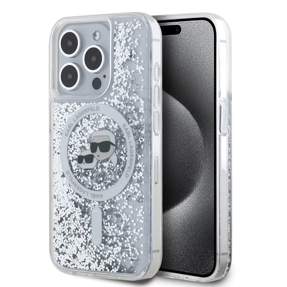 Karl Lagerfeld - Liquid Glitter MagSafe (KLHMP15LLGKCSGH) - iPhone 15 Pro - Transparent Karl&Choupette Head