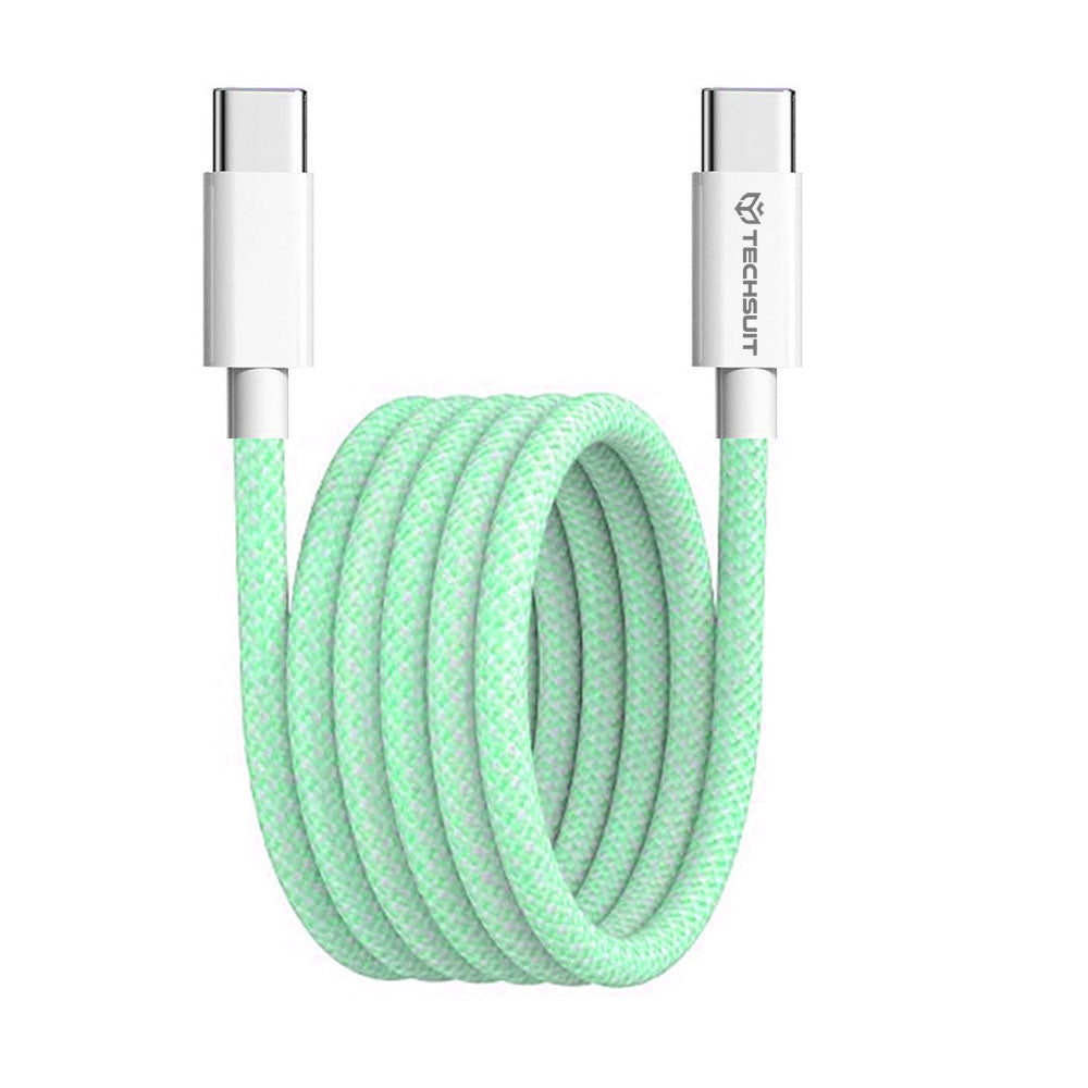 Techsuit - Data Cable (PCB114D) - for Apple, Android, Type-C, Super Fast Charging, PD60W, Flexible, Durable, 1m - Green