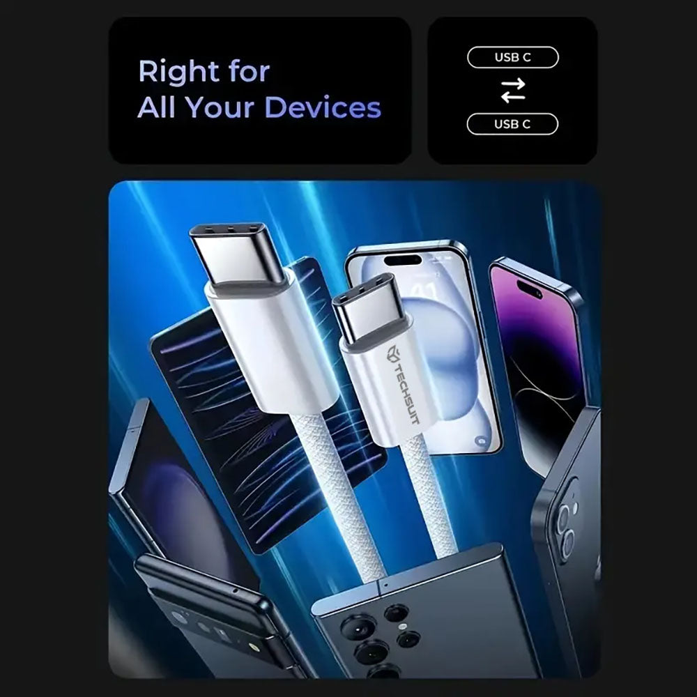Techsuit - Data Cable (PCB114D) - for Apple, Android, Type-C, Super Fast Charging, PD60W, Flexible, Durable, 1m - Purple