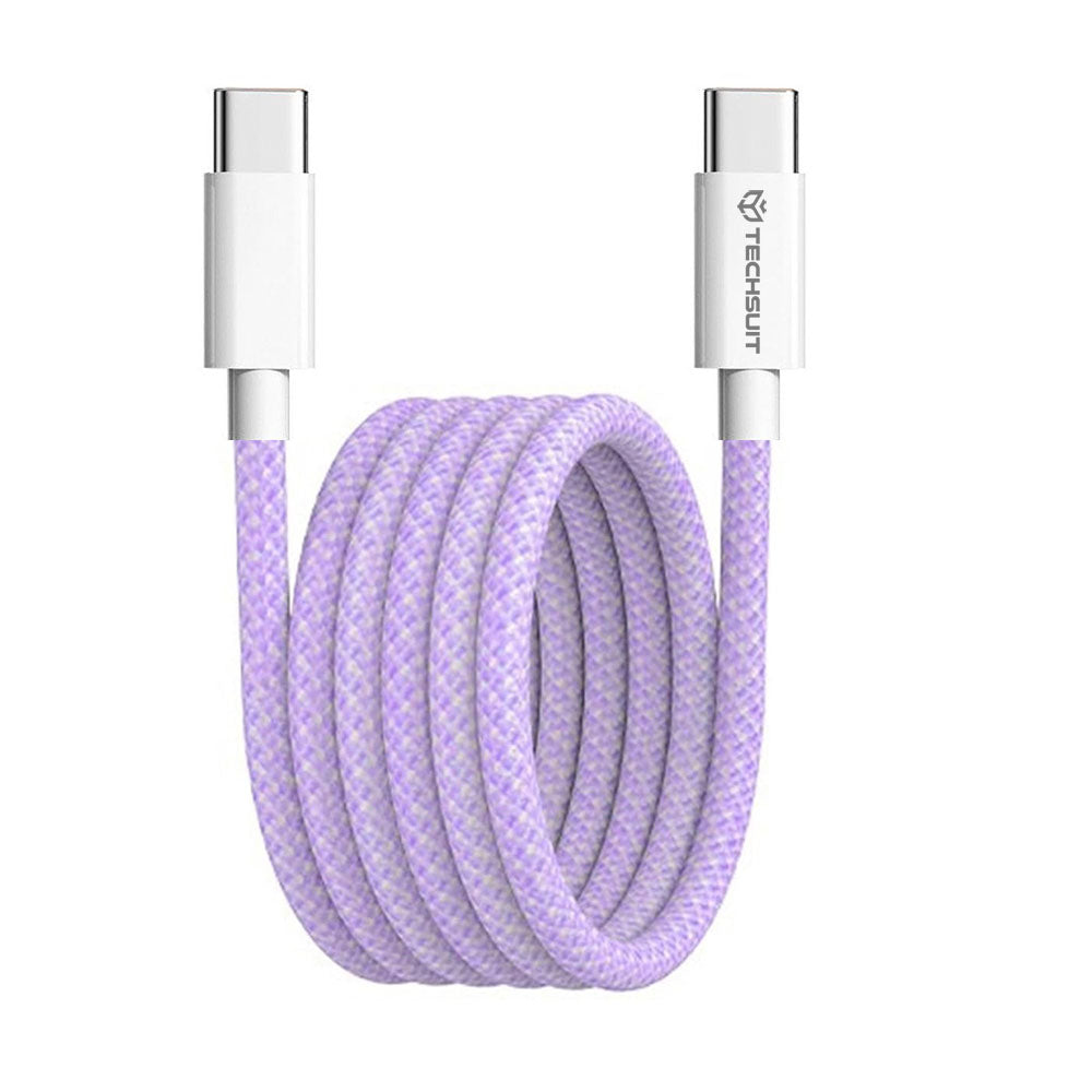 Techsuit - Data Cable (PCB114D) - for Apple, Android, Type-C, Super Fast Charging, PD60W, Flexible, Durable, 1m - Purple