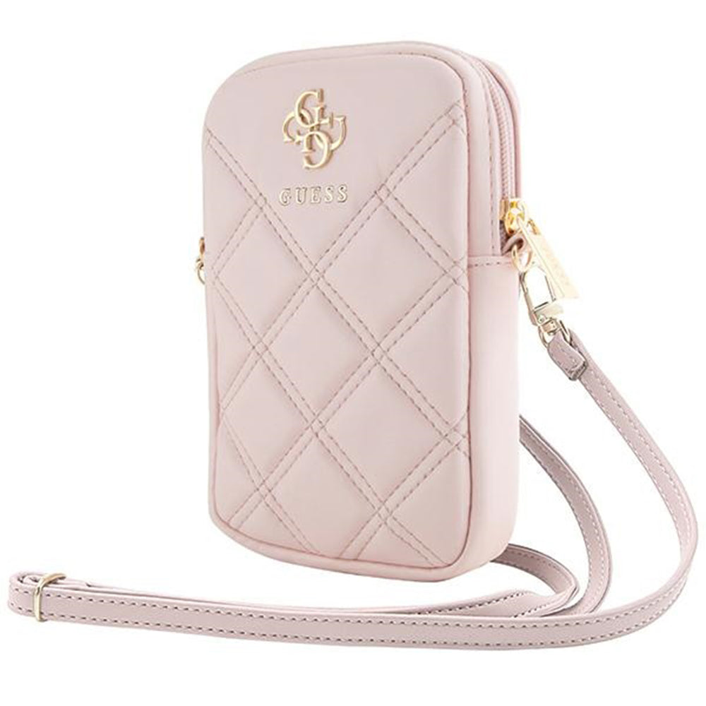 Guess - Universal Phone Pouch Zip Quilted 4G (GUWBZPSQSSGP) - Universal, Adjustable Strap, Zip Closure - Pink