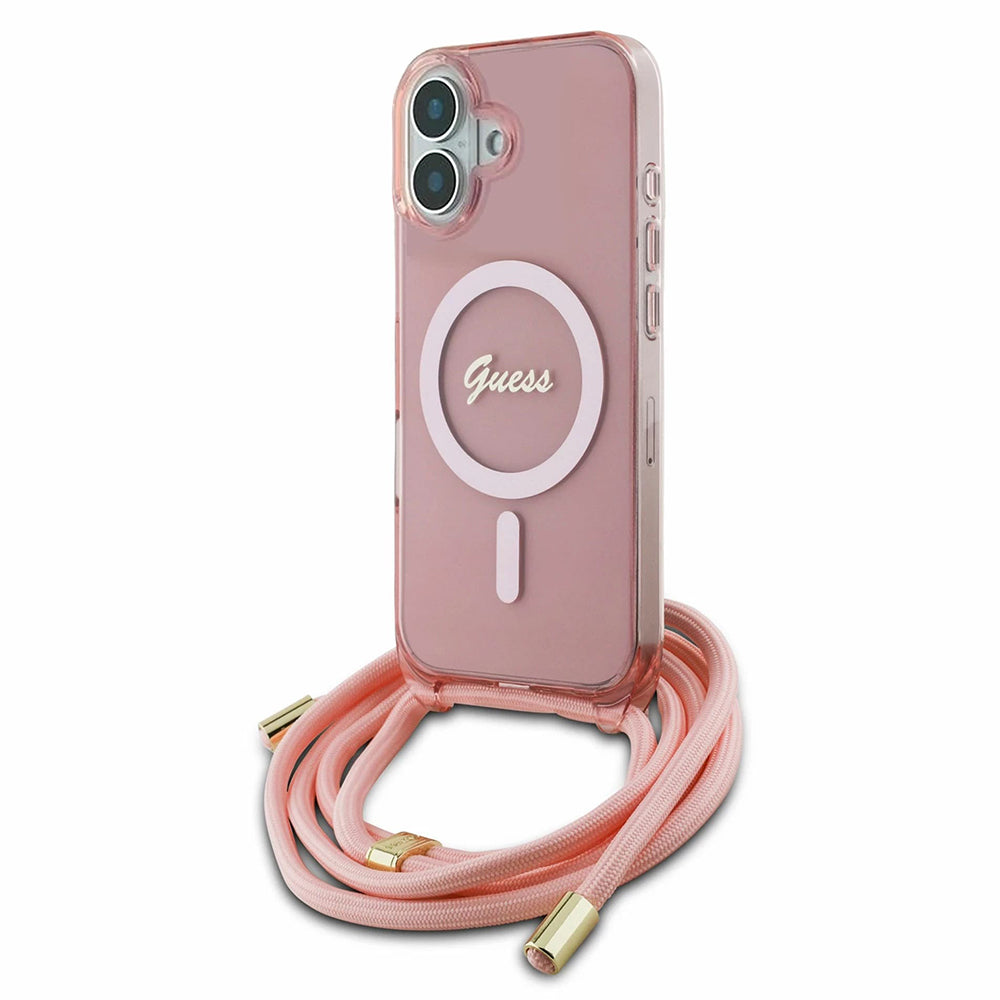Guess - IML Crossbody Cord Script MagSafe (GUHMP16SHCTSGNSP) - iPhone 16 - Pink