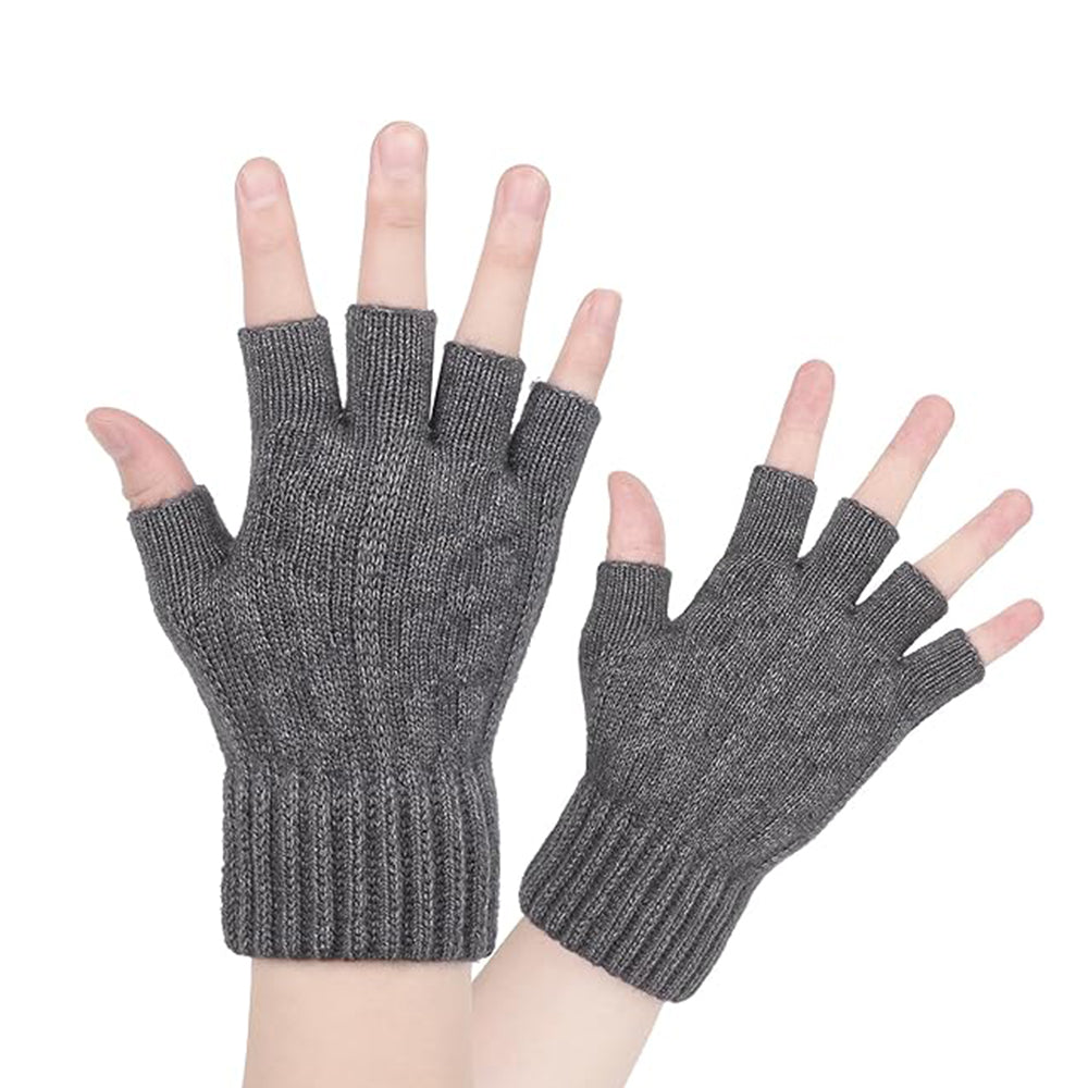 Techsuit - Gloves (ST0014) - from Alpaca Wool, Half Finger, Size 17cm - Dark Gray