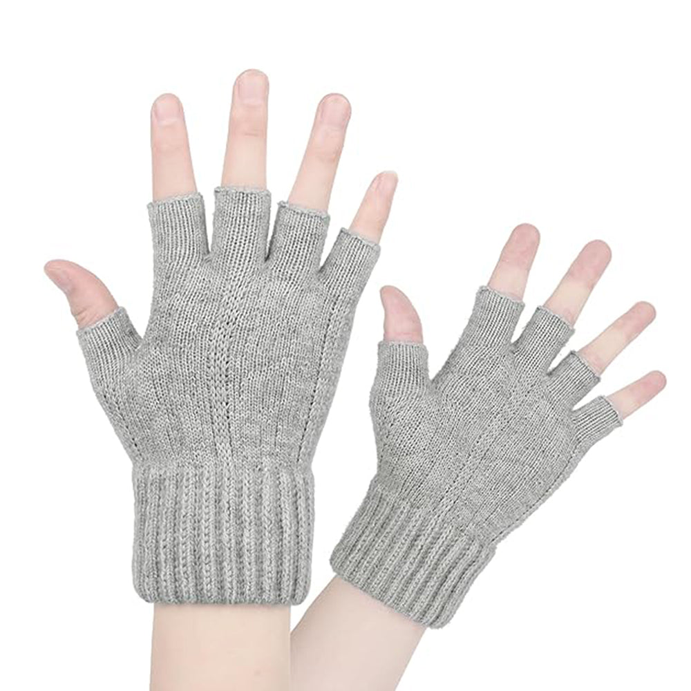 Techsuit - Gloves (ST0014) - from Alpaca Wool, Half Finger, Size 17cm - Light Gray