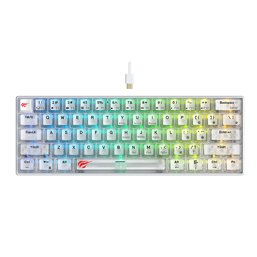 Havit - Gaming Keyboard (KB903L) - USB-C, with RGB Lights, 1.8m, 200mA - Transparent White