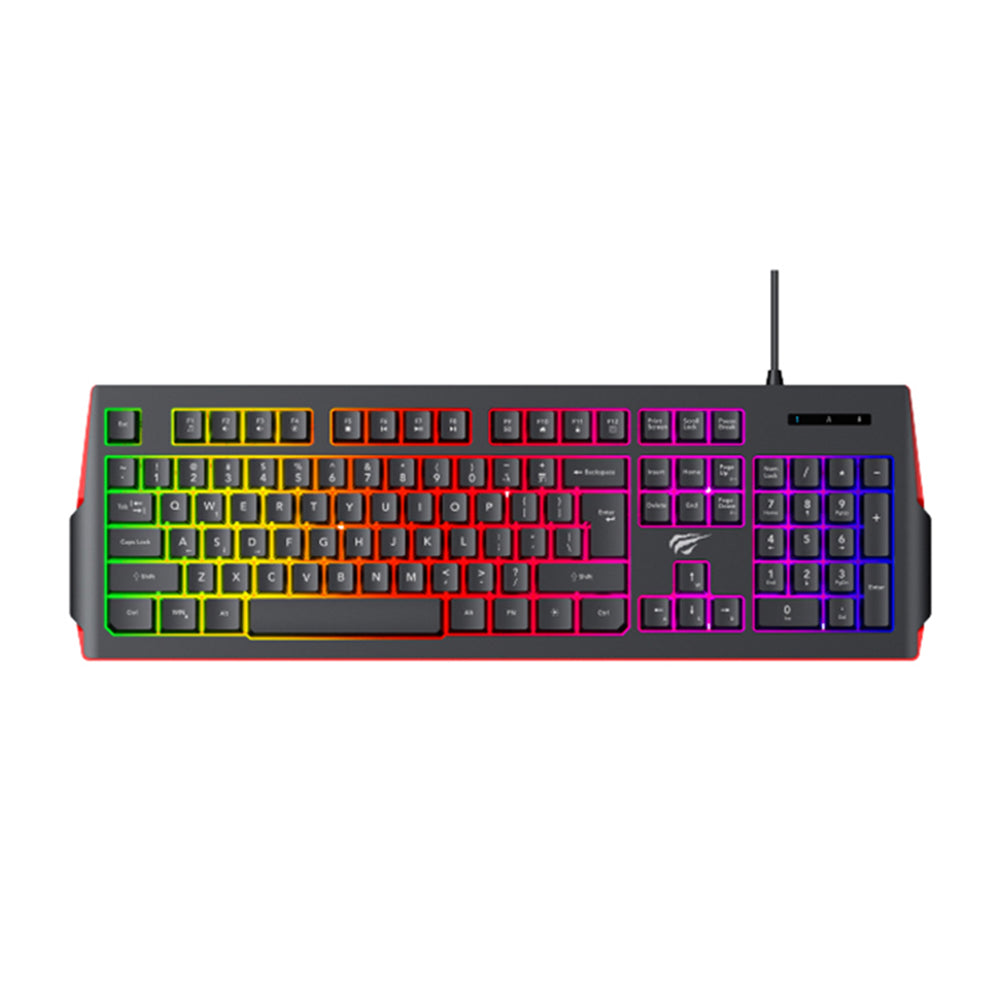 Havit - Gaming Keyboard (KB866L) - with RGB Lights, English Layout, 1.4m, 300mA - Black / Red
