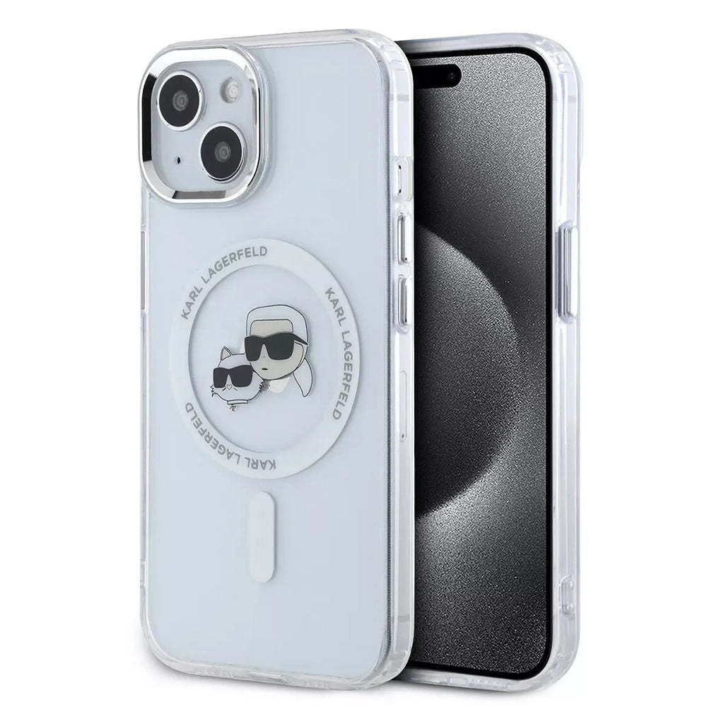 Karl Lagerfeld - IML MagSafe (KLHMP15SHLSKCH) - iPhone 15 - White Metal Karl&Choupette Heads