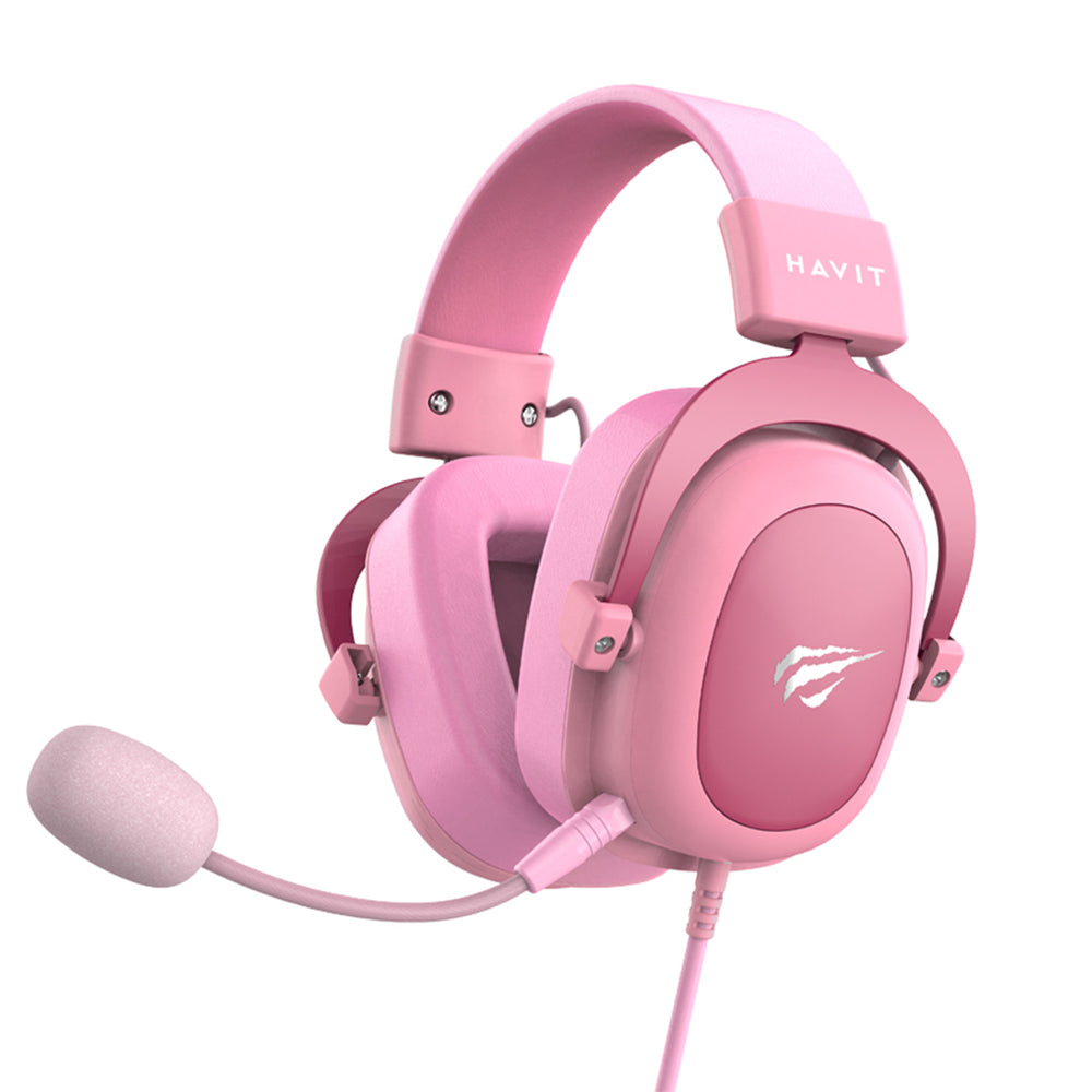 Havit - Gaming Headphones (H2002d) - Detachable Microphone, 53mm Speaker, Compatible with PS4/XBOX, Jack 3.5mm, 2m - Pink