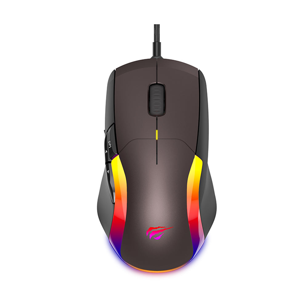 Havit - Wired Gaming Mouse (MS959S) - with RGB Lights, 1200/2400/3200/4800/6400/8000 DPI, 1.6m, 5V - Black / Ochre