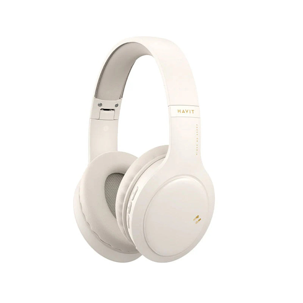 Havit - Wireless Headphones (H633BT) - with Microphone, Bluetooth 5.1, Foldable, Button Control, AUX, USB-C, 350mAh - Beige