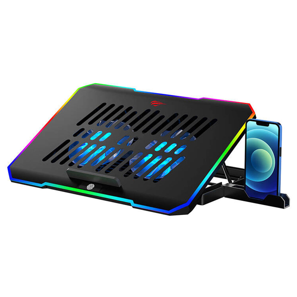 Havit - Cooling Pad (F2069) - for Laptop, 10-16", RGB Lights, 1000 - 2000rpm, 2 x USB, Adjustable - Black