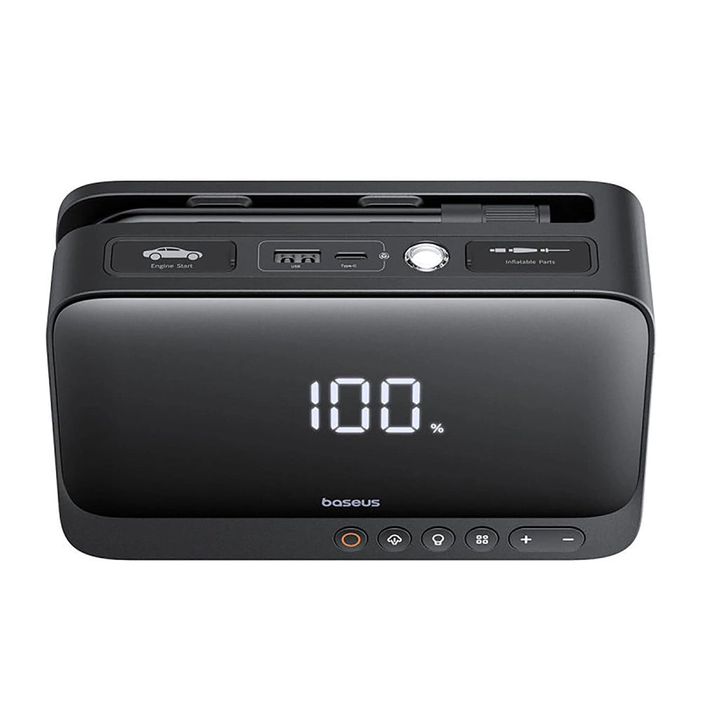 Baseus - Car Jump Starter Super Energy (C00245902111-00) - Power Bank, 6000mAh, Compressor, Flashlight, USB-C, 600A - Black