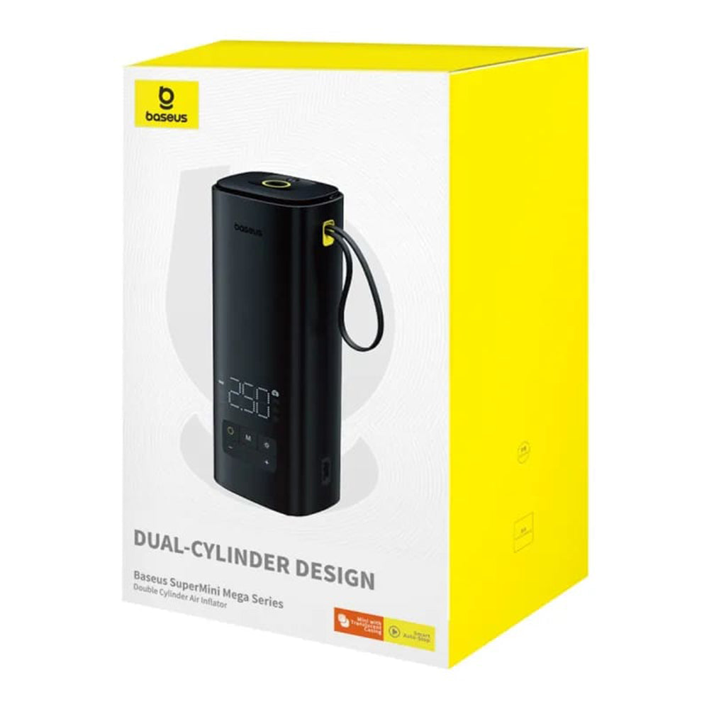 Baseus - Car Compressor Mega Series (C11123202111-00) - Double Cylinder, LED Digital Display, Faster Inflation - Black