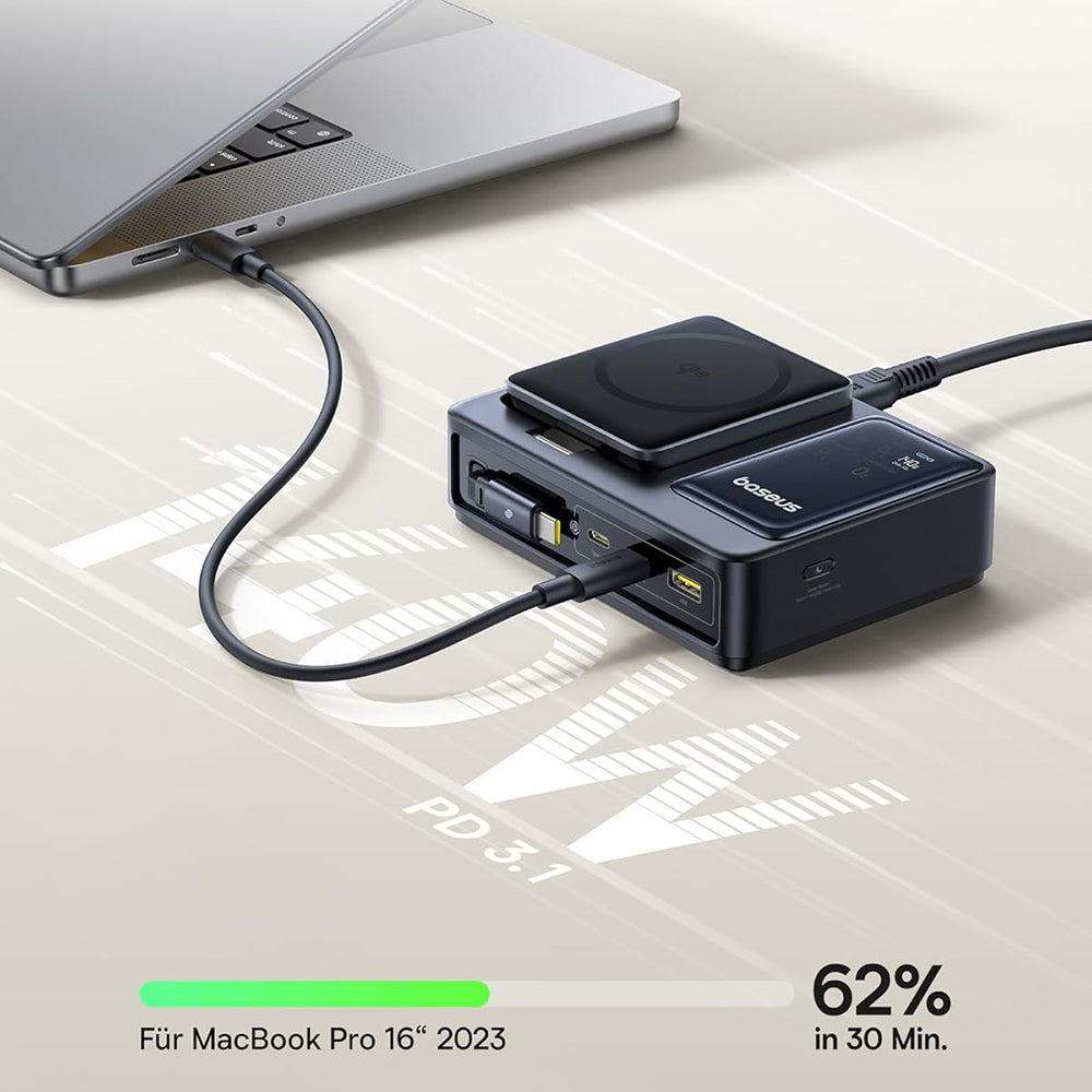 Baseus - Charging Station Nomos (P10170902123-00) - MagSafe Charger, Type-C, Digital Display, 5in1, 140W - Black