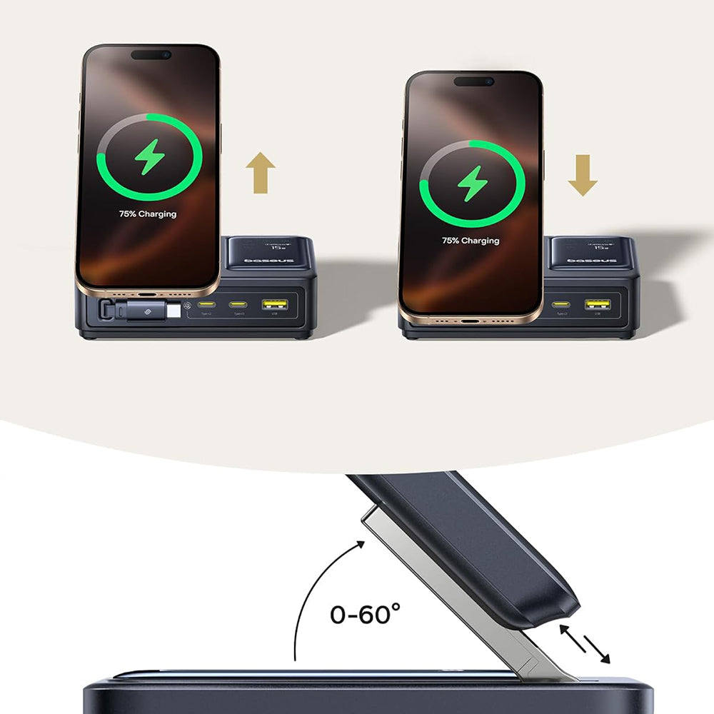 Baseus - Charging Station Nomos (P10170902123-00) - MagSafe Charger, Type-C, Digital Display, 5in1, 140W - Black