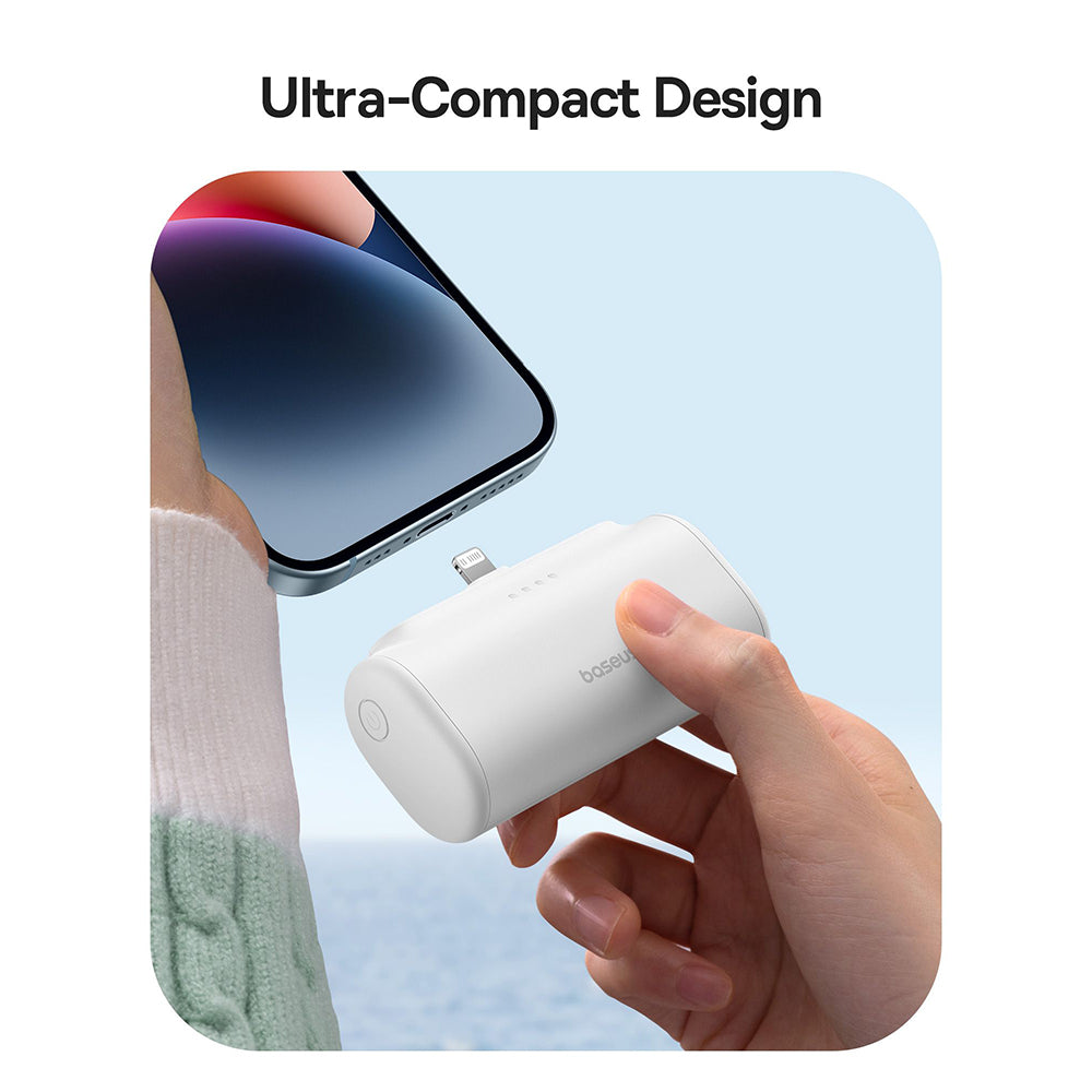 Baseus - Power Bank (P10068307213-00) - Lightning, Compact Design, 20W, 5000mAh, with Cable Type-C - White