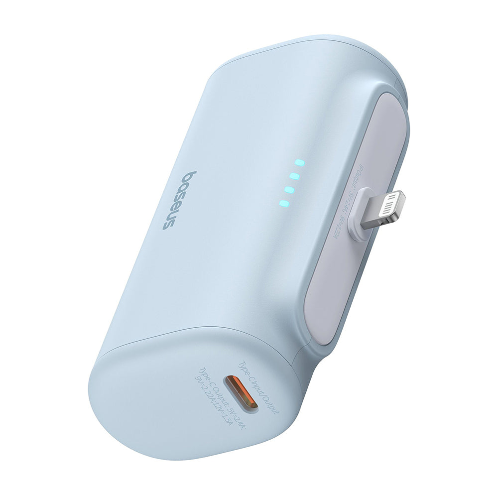 Baseus - Power Bank (P10068307313-00) - Lightning, Compact Design, 20W, 5000mAh, with Cable Type-C - Bleu