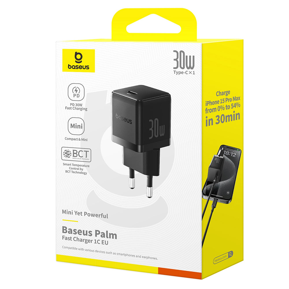 Baseus - Wall Charger Palm (P10111605113-00) - Fast Charger, Type-C, PD 30W, 5V/3A - Cluster Black