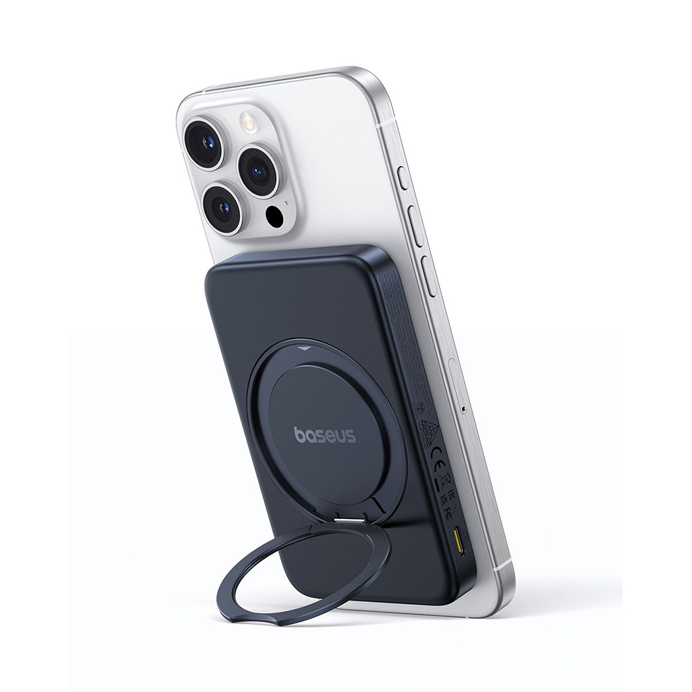 Baseus - Power Bank PicoGo (P10076802123-00) - Type-C, Qi2, Fast Charging, 20W, 5000mAh, Rotable Stand, Cable Type-C - Black