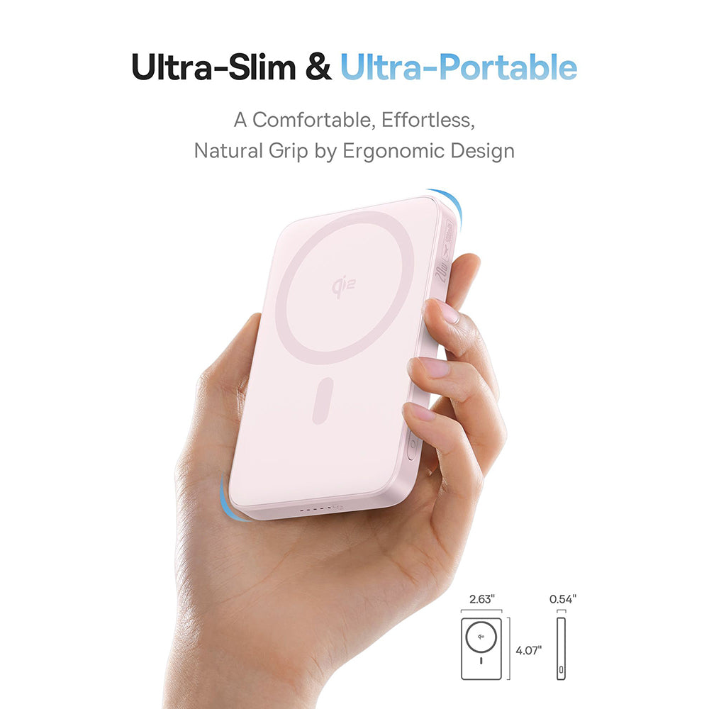 Baseus - Power Bank PicoGo (P10076800413-00) - Type-C, Qi2, Fast Charging, 20W, 5000mAh, Rotable Stand, Cable Type-C - Pink