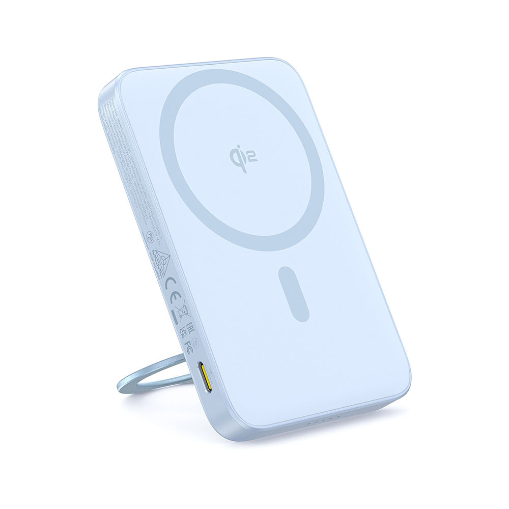 Baseus - Power Bank PicoGo (P10076800313-00) - Type-C, Qi2, Fast Charging, 20W, 5000mAh, Rotable Stand, Cable Type-C - Blue