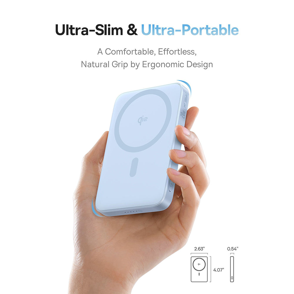 Baseus - Power Bank PicoGo (P10076800313-00) - Type-C, Qi2, Fast Charging, 20W, 5000mAh, Rotable Stand, Cable Type-C - Blue