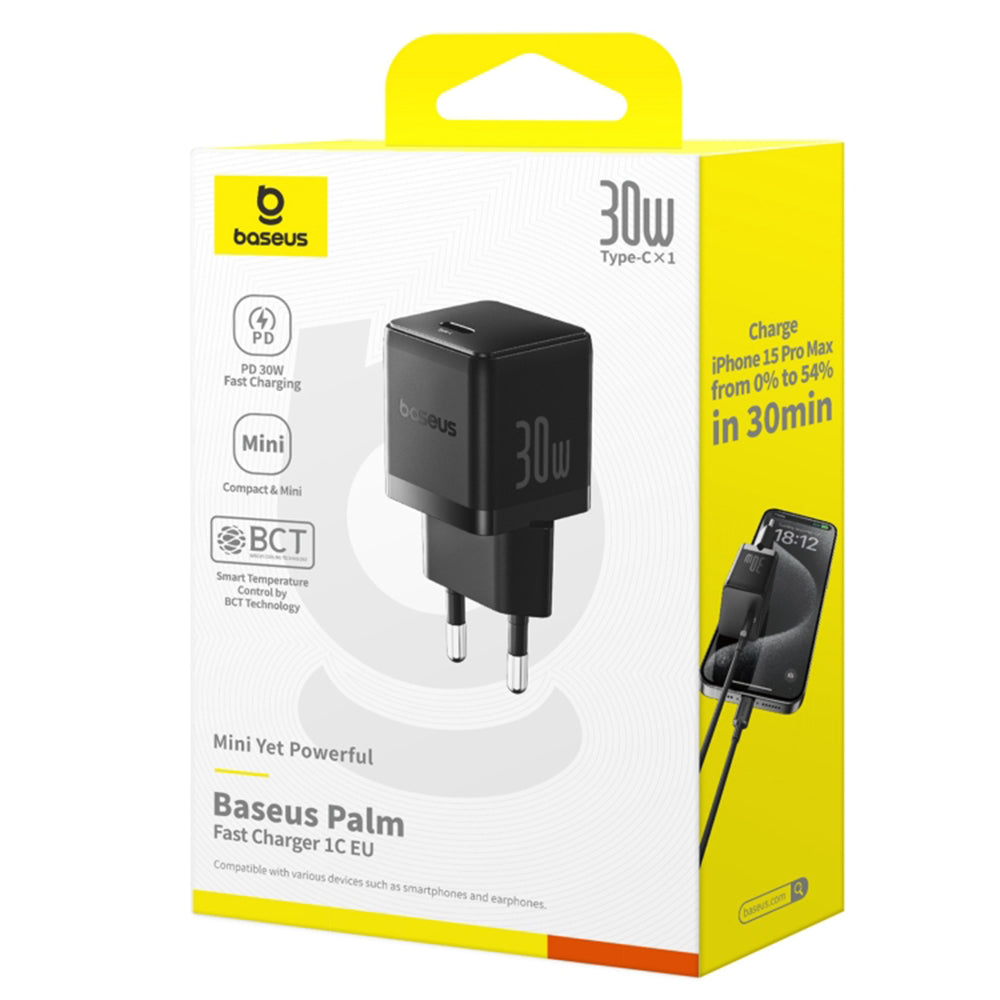 Baseus - Wall Charger Palm (P10111605213-00) - Fast Charger, Type-C, PD 30W, 5V/3A- Moon White