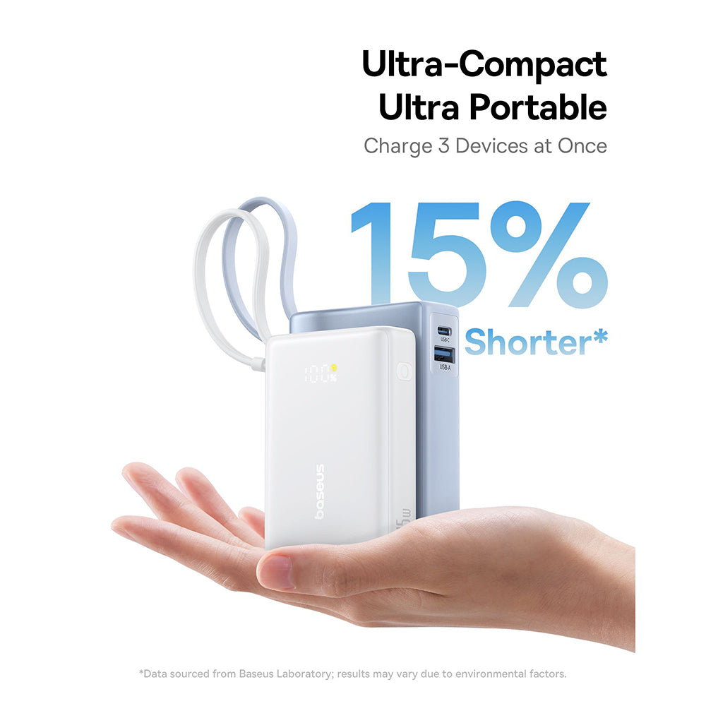 Baseus - Power Bank PicoGo (P10076803213-00) - Type-C, USB, Fast Charging, 45W, 10000mAh, Built-in Type-C Cable - White