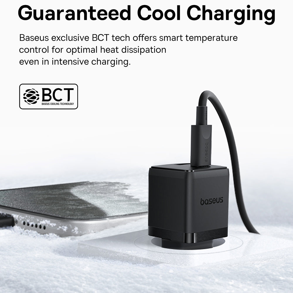 Baseus - Wall Charger Palm (P10111608113-01) - Type-C Cable Included, 2in1 Fast Charger, USB, USB-C, 20W, 5V/3.0A, 1m - Cluster Black