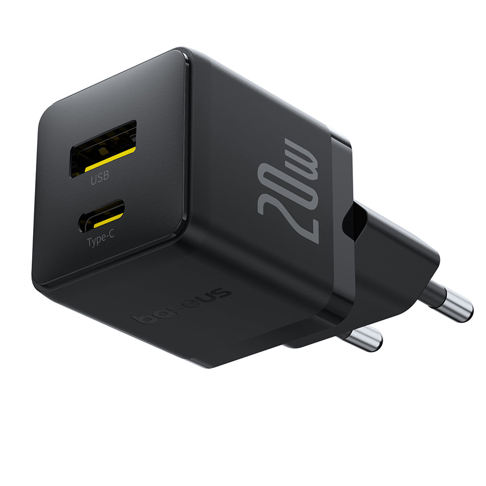 Baseus - Wall Charger Palm (P10111608113-01) - Type-C Cable Included, 2in1 Fast Charger, USB, USB-C, 20W, 5V/3.0A, 1m - Cluster Black