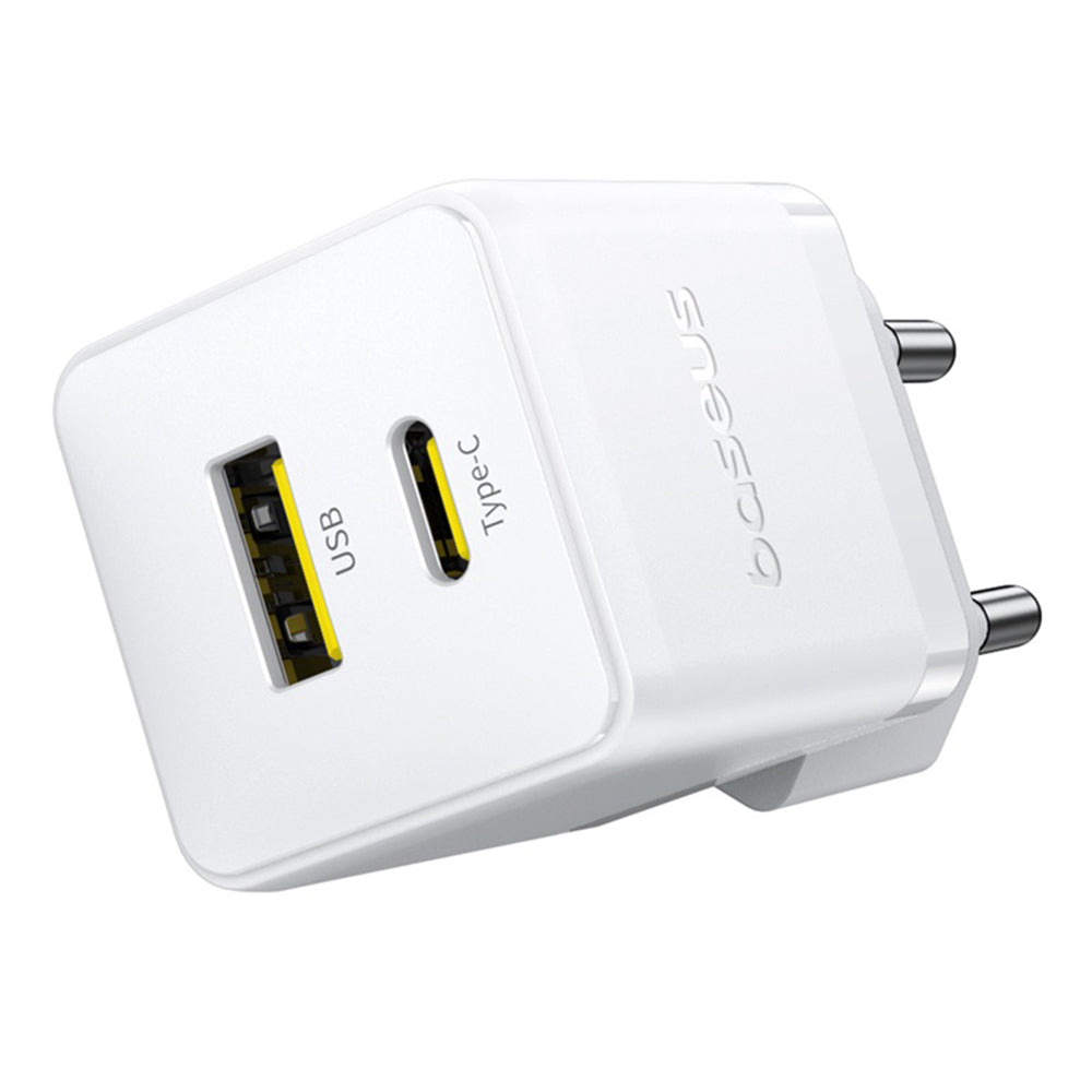 Baseus - Wall Charger Palm (P10111608213-01) - Type-C Cable Included, 2in1 Fast Charger, USB, USB-C, 20W, 5V/3.0A, 1m - Moon White