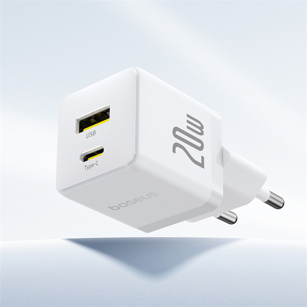 Baseus - Wall Charger Palm (P10111608213-01) - Type-C Cable Included, 2in1 Fast Charger, USB, USB-C, 20W, 5V/3.0A, 1m - Moon White
