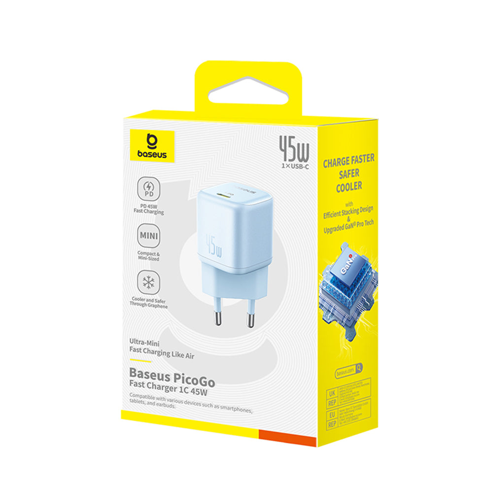 Baseus - Wall Charger PicoGo (P10176800313-00) - GaN, Fast Charging, 45W, USB-C - Galaxy Blue