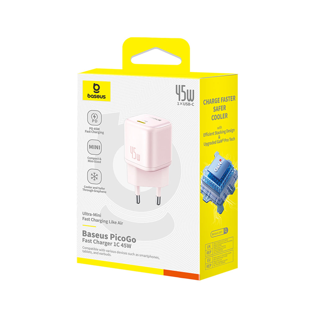 Baseus - Wall Charger PicoGo (P10176800413-00) - GaN, Fast Charging, 45W, USB-C - Baby Pink